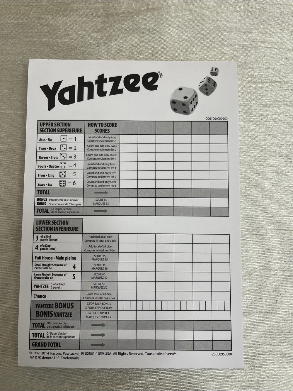 ✨$5 Add-On Item!
Hasbro Yahtzee Replacement Score Pad - Picture 3 of 3